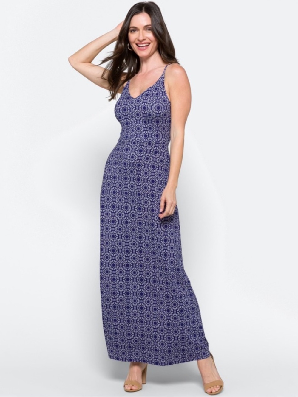 Market & Spruce Blue Bohemian Geometric Print Maxi Dress